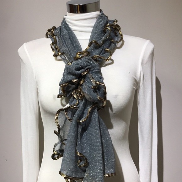Sparkle Gray and Gold Trim Stretchy Scarf - Picture 4 of 4